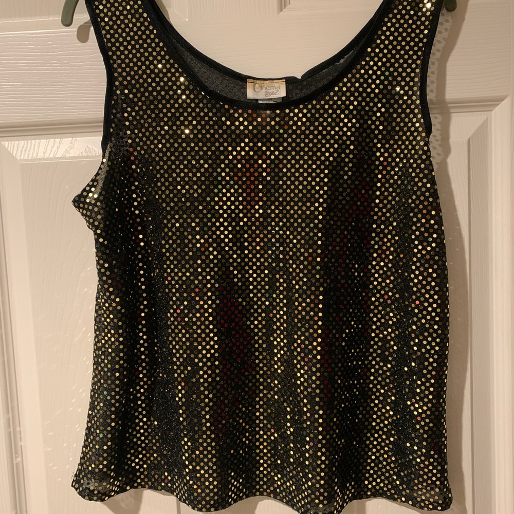 Vintage Black sequined Shell Sleeveless Large elegant top